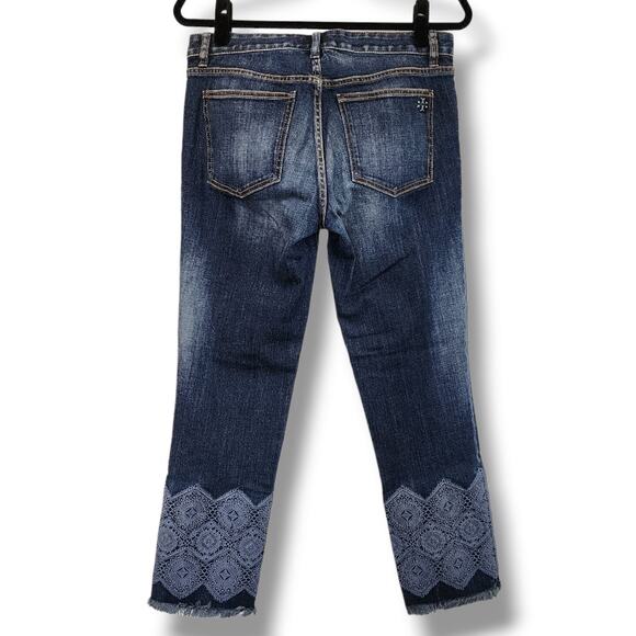 Tory Burch Cropped Embroidered Cuff Straight Leg Jeans Women’s Size 30 - Picture 3 of 12